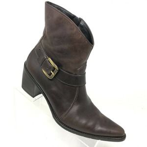 Paul Green Western Pointed Toe Boot Side Zip Buckle Strap Heel Womens Size 8.5